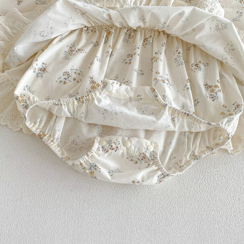 Baby Girl Vintage Floral Motif Ruffle Collar Dress