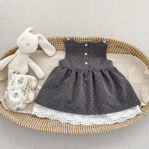 2 Pc Girls Polka Dot Lace Layered Dress