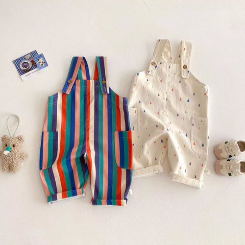 Unisex Rainbow Raindrop Stripes Overalls