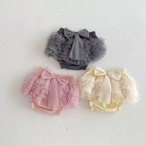 Baby Girl Bow Mesh Ruffle Skirt