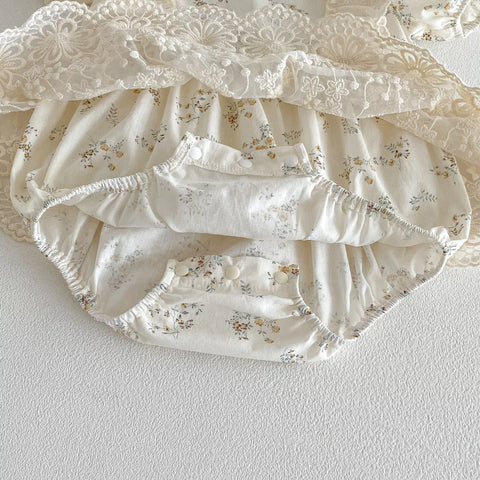 2 Pc Baby Girl Ditsy Lace Floral Dress with Bonnet