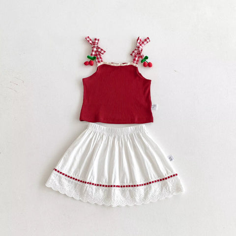 Girls Cherry Tank Top and Cotton Skirt Set