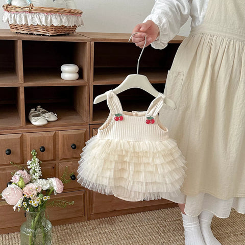 Baby Girl Cherry Tulle Ruffle Bodysuit Dress