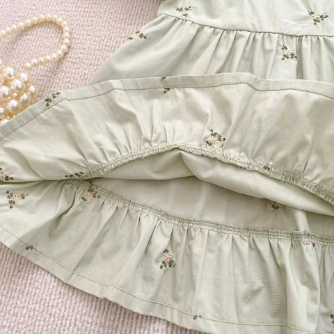 Girls Cotton Ditsy Flower Embroidered Puff Sleeve  Bodysuit or Dress