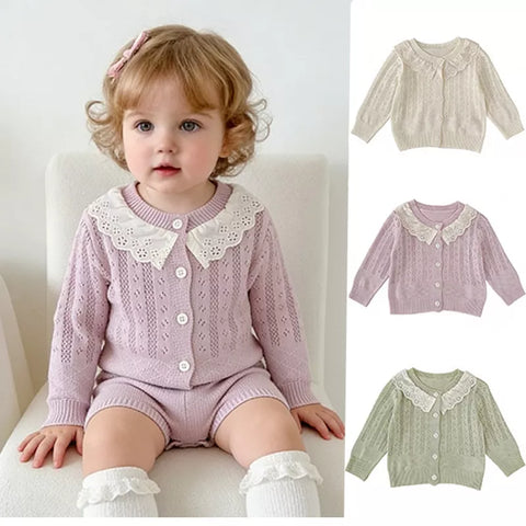 Baby Girl Pointelle Collar Cardigan