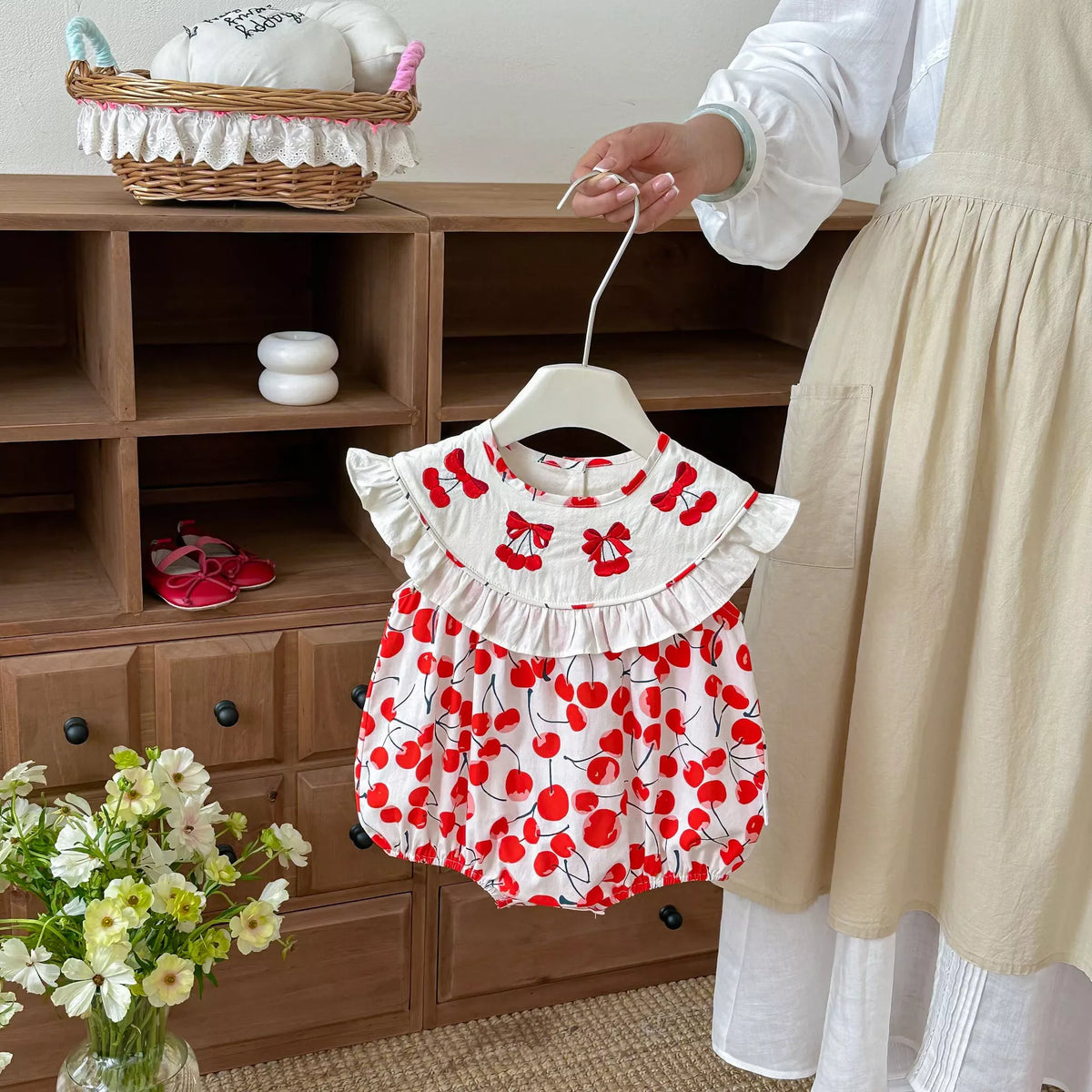 Baby Girl Round Collar Cherry Bodysuit
