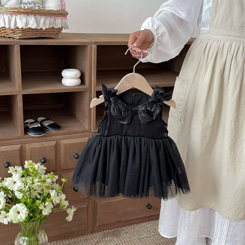 Baby Girl Sateen Bow Collar Bodysuit Dress