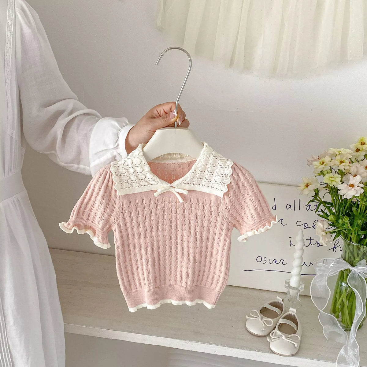 Baby Girl Pointelle Knit Collar Shirt