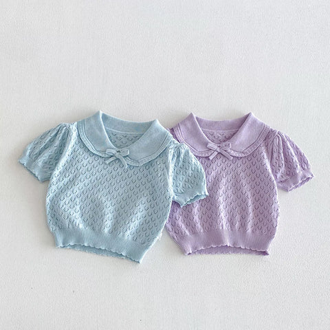 Baby Girl Pointelle Peter Pan Collar Shirt