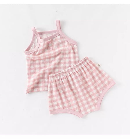 2 Pc Baby Girl Summer Gingham Tank Set