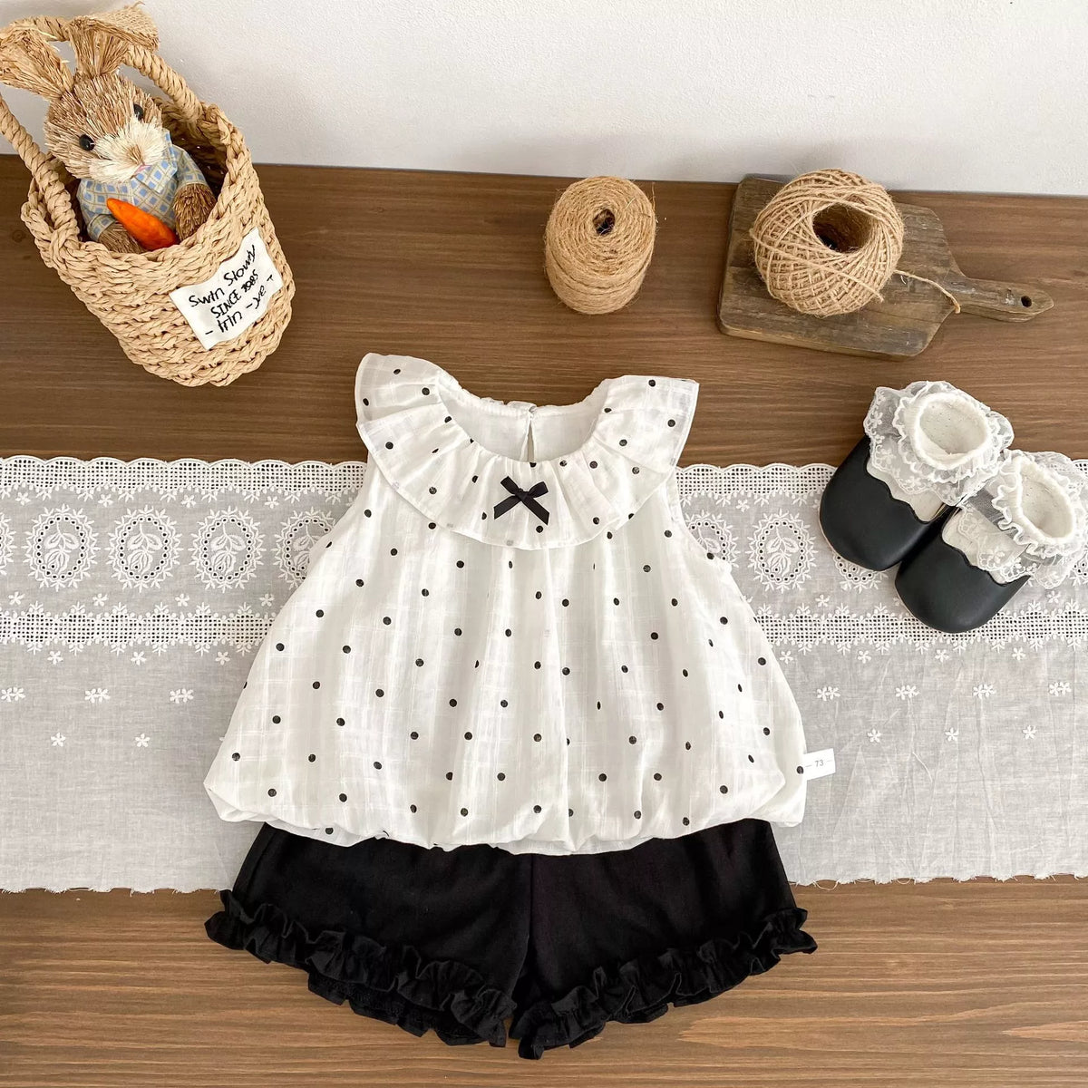 2 Pc Girls Polka Dot Bubble Shirt & Shorts Set
