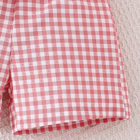 2 Pc Baby Girl Halter Gingham Flower Patch Shorts Set