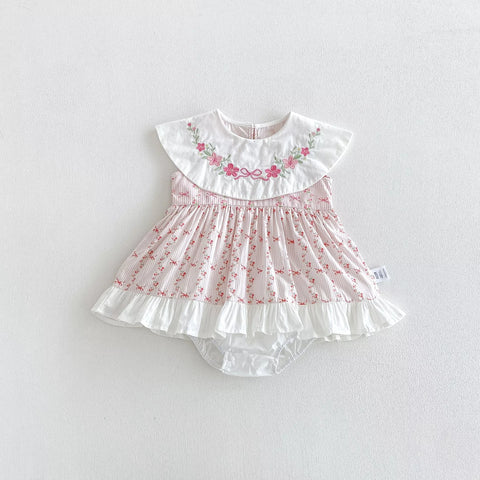 Baby Girl Circle Collar Flower Emb Dress