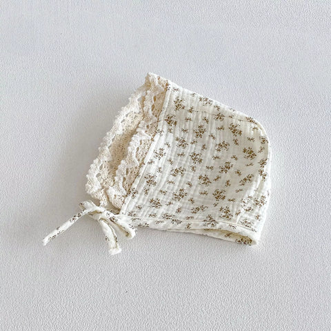 2 pc Baby Girl Floral Print Bodysuit w/ Bonnet Hat