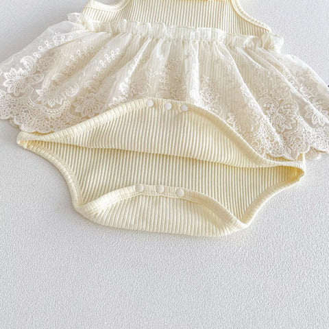 Baby Girl Ribbed Lace Overlay Skirt Dress