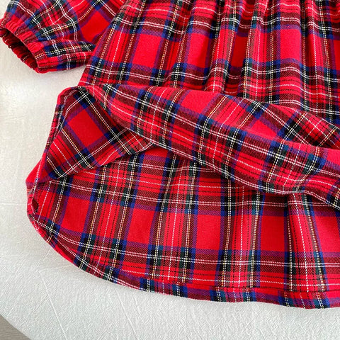 Girls Tartan Print Lace Collar Bodysuit or Dress
