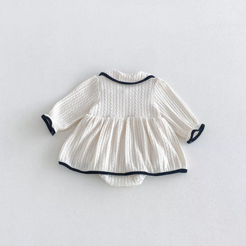 2 Pc Baby Girl Piping Trim Cable Knit Sweater Dress