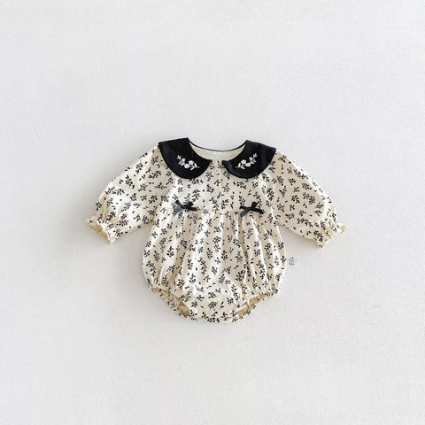 Baby Girl Paisley Print Contrast Collar Long Sleeve Bodysuit