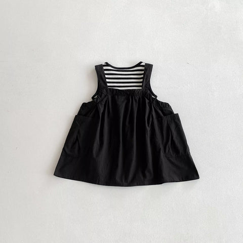 2 Pc Baby Stripe Tank & Pocket Pinafore Dress