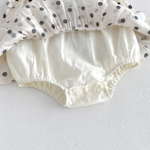 Baby Girl Chic Halter Polka Dot Bow Tie Bodysuit Dress