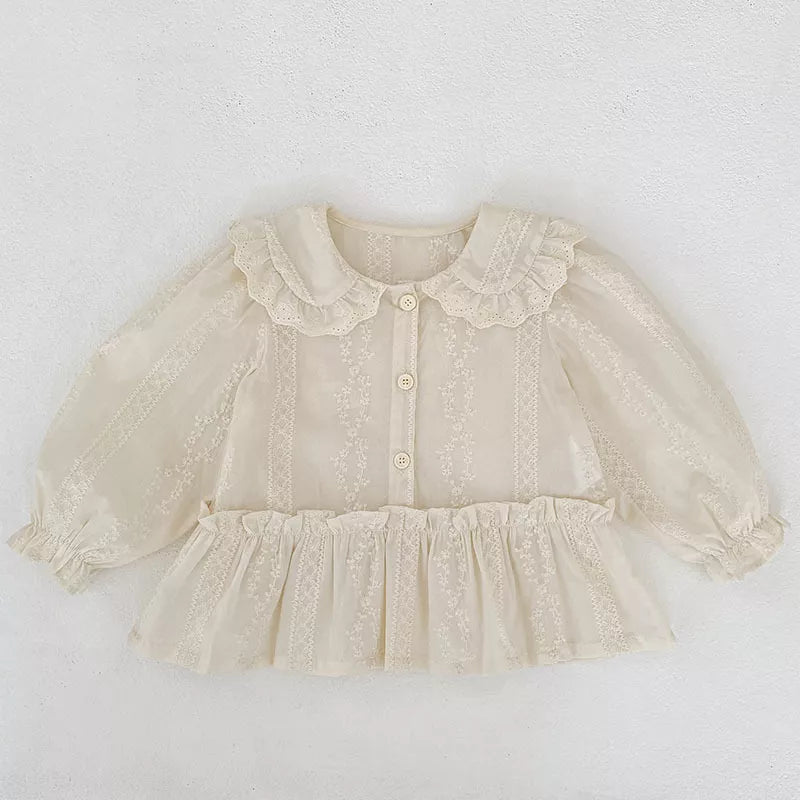 Girl Vintage Embroidered Ruffle Collar Blouse