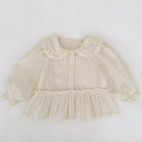 Girl Vintage Embroidered Ruffle Collar Blouse
