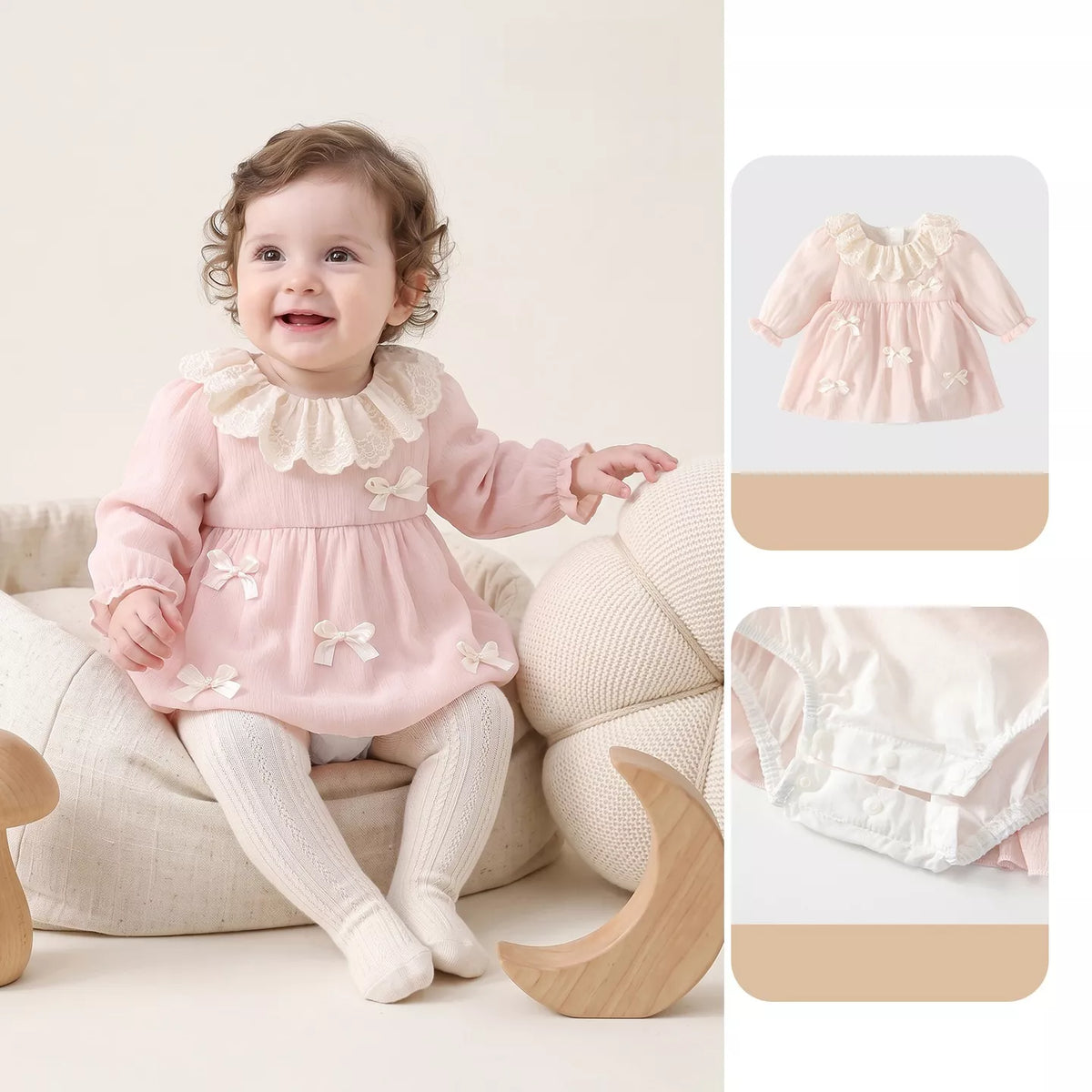 Baby Girl Lace Ruffle Collar Bow Romper Dress
