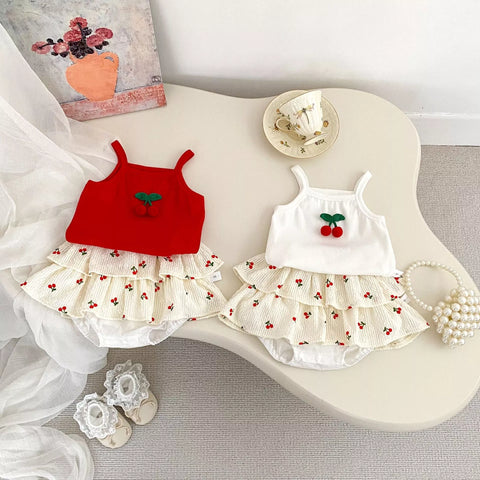 2 Pc Baby Girl Cherry Tank Top with Bloomer Skirt
