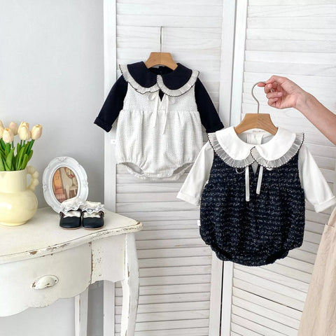 2 Pc Baby Girl Tweed Bodysuit w/ Collar Shirt