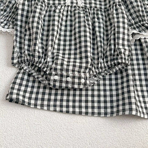 Girls Long Sleeve Gingham Collar Dress/ Bodysuit