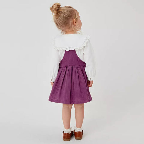2 Pc Girls Cotton Overall Dress with Collar Shirt