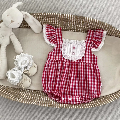 Baby Girl Gingham Pintuck Bib Bodysuit