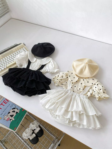 2 pc Baby Girl Collar Shirt w/ Ruffle Skirt