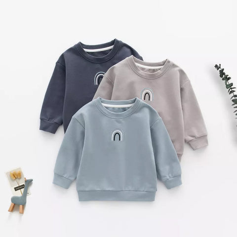 Baby Boy Rainbow Embroidery Logo Crew Neck Long Sleeve Pullover