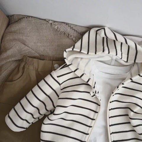 Unisex Kids Stripe Knitted Zip Up Hoodie
