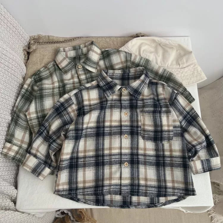 Boys Plaid Print Flannel Shirt