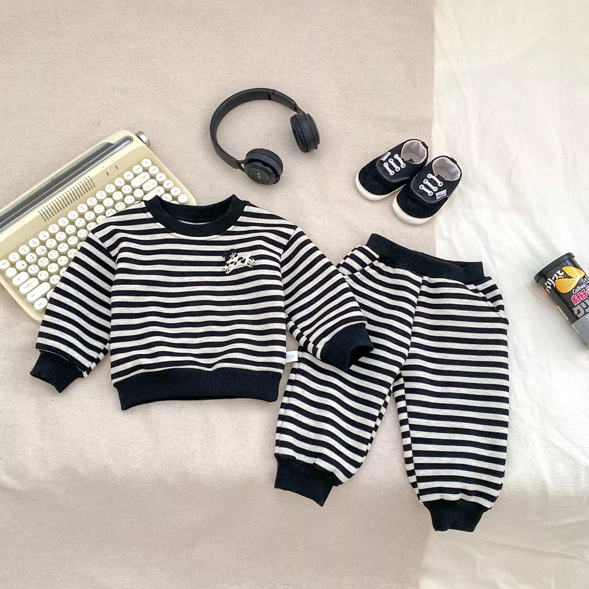 2 Pc Boys Thick Fleece Lined Stripe Sweatsuit Set
