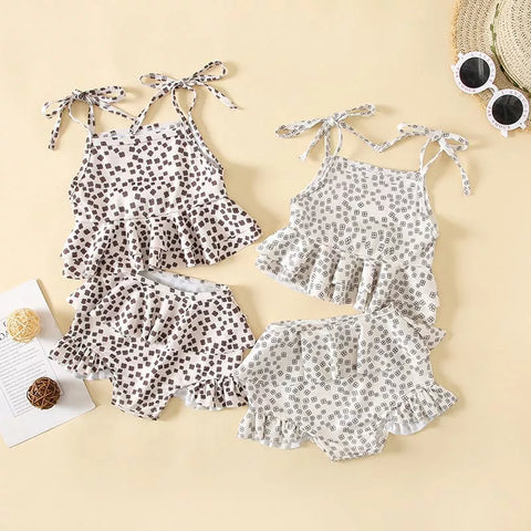 2 Pc Baby Girl Four Clover Print Ruffle Cami Set