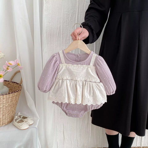Baby Girl 2 in 1 Lace Overlay Cotton Bodysuit