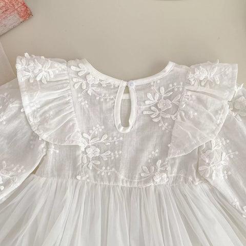 2 Pc Baby Girl Sheer Floral Dress with Bonnet