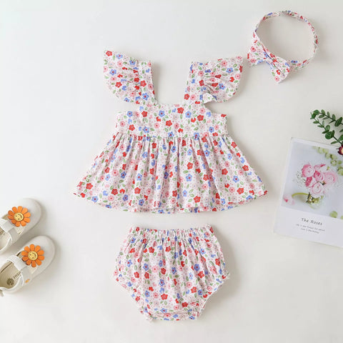 3 Pc Baby Girl Summer Floral Shirt & Shorts Set