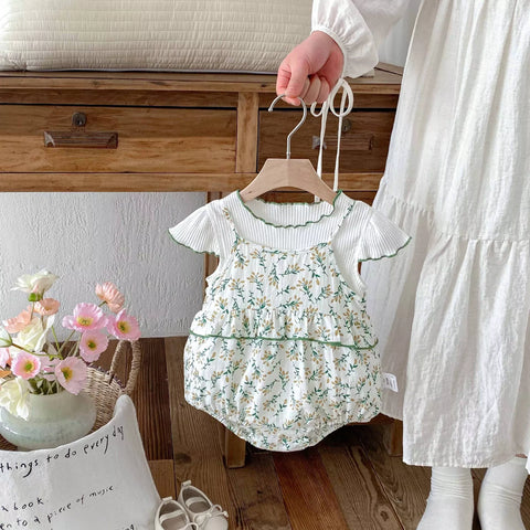 2 Pc Baby Girls Wheat Print Bodysuit w/ RIbbed Tee