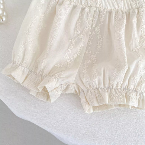 Baby Girl Floral Eyelet Pattern Top & Bloomer Shorts Set