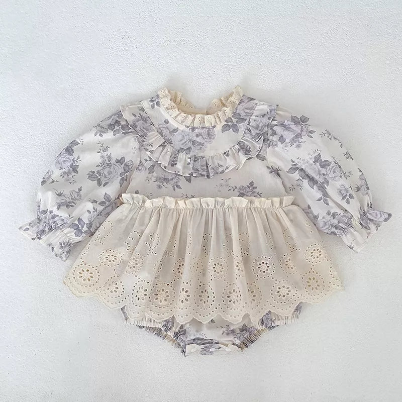 Girls Vintage Style Lavender Floral Bodysuit Dress