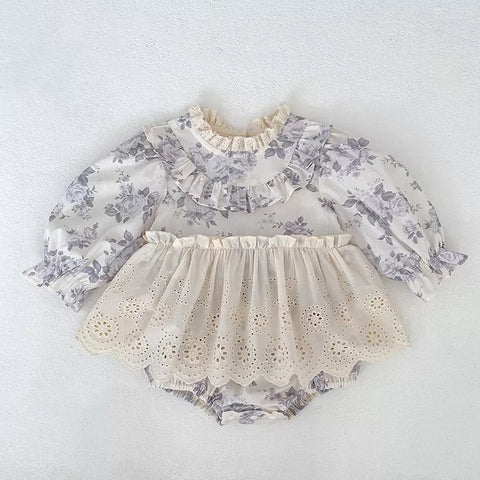 Girls Vintage Style Lavender Floral Bodysuit Dress