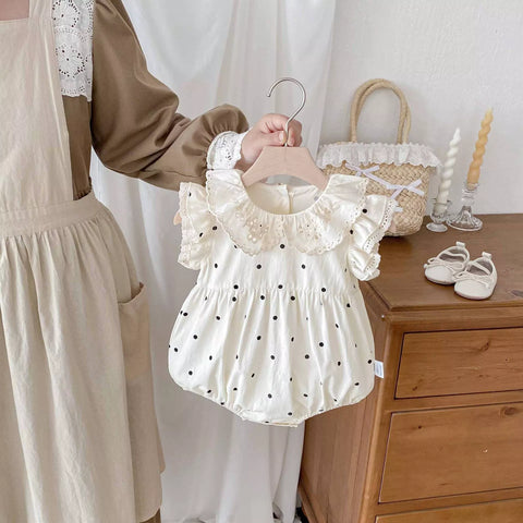 Baby Girl Polka Dot Crochet Collar Bodysuit