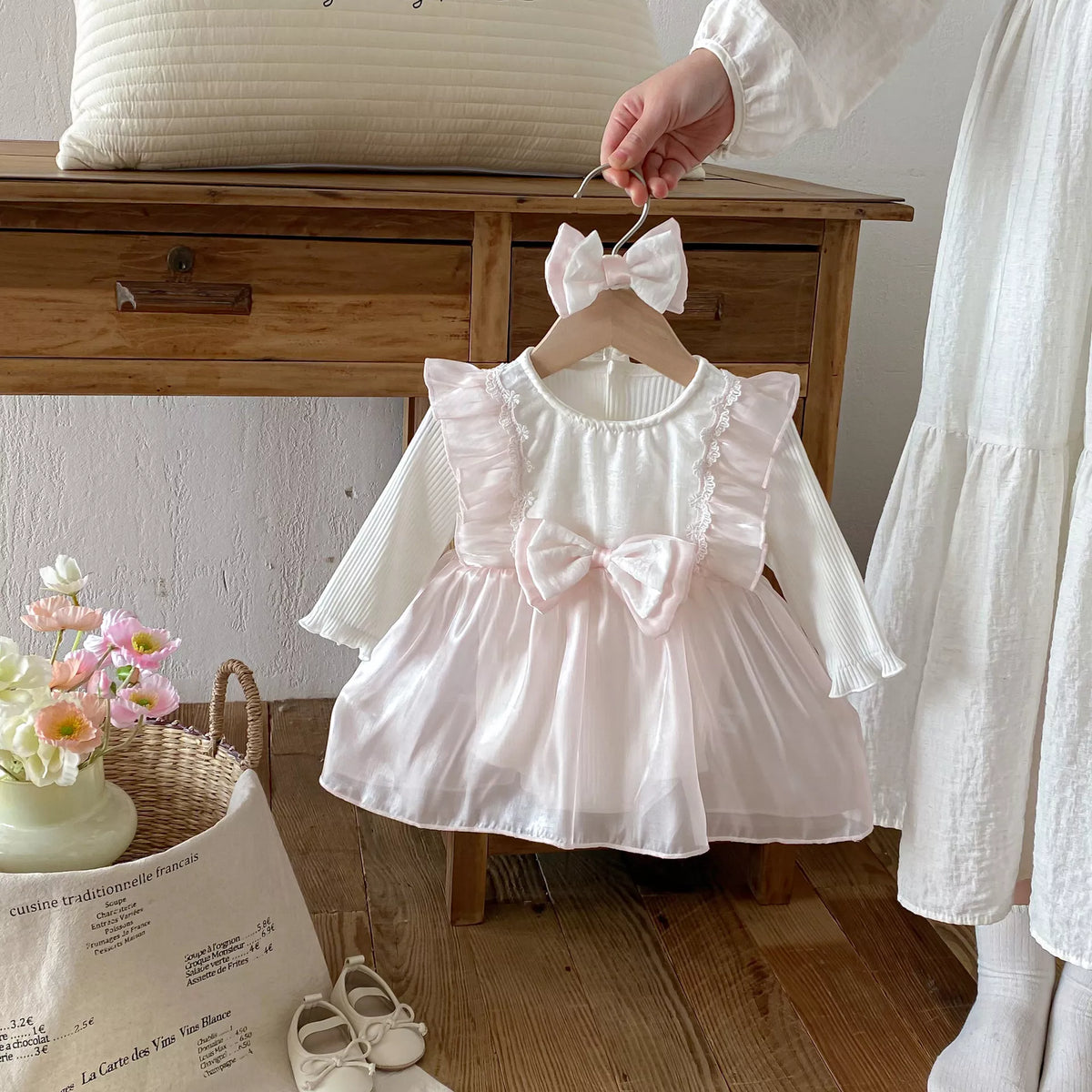 2 Pc Baby Girl Sheen Overlay Dress w/ Headband
