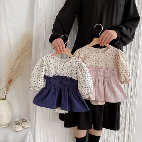 Baby Girls Ditsy Floral Smocked Waist Bodysuit Dress