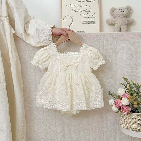 Baby Girl Square Neck Bow Puff Sleeve Dress