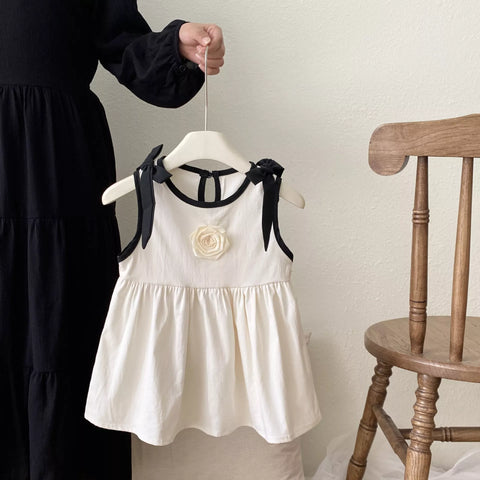 Girls Contrast Bow Camellia Flower Dress